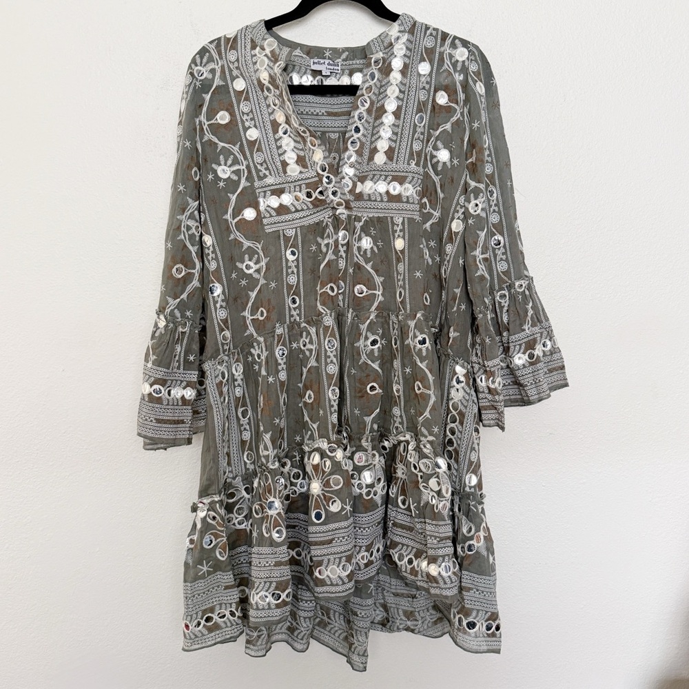 Juliet Dunn Mosaic Print Mirror-Appliqué Flutter Bell Sleeves Dress Brand Size 1 - Picture 12 of 14